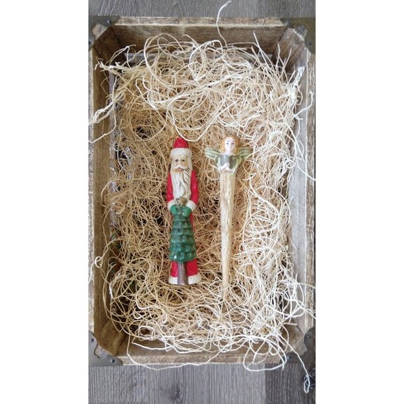 Vintage Christmas tree ornaments - ceramic santa and glitter angle ornament - Picture 2 of 4